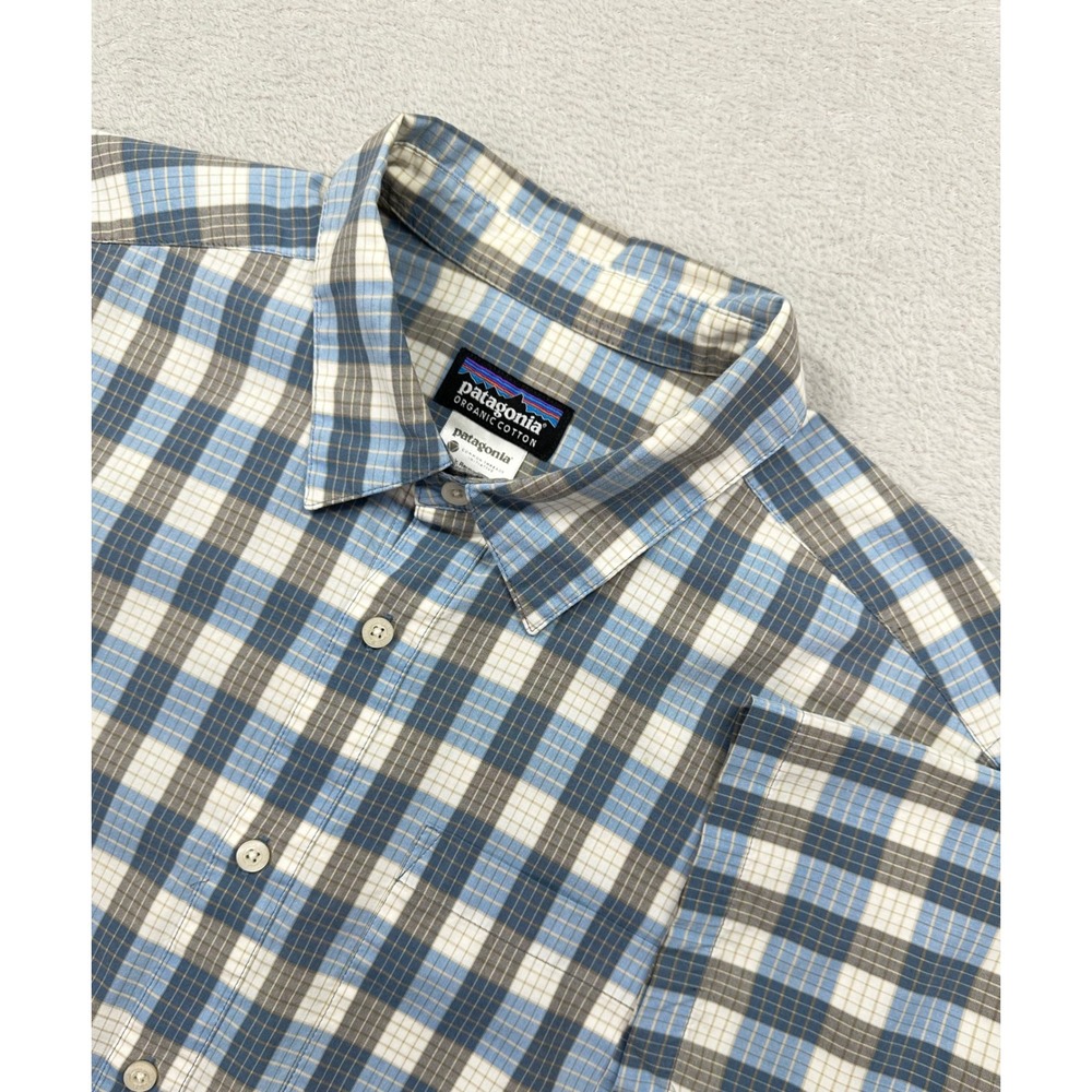 Patagonia Shirt Mens Medium Plaid Organic Cotton Short Sleeve Button Up outdoors